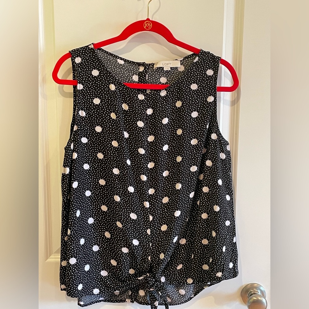 Loft black and white polka dot sleeveless blouse